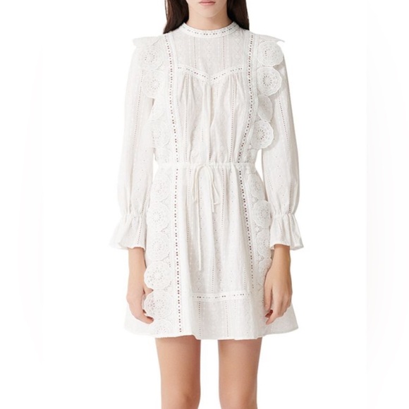 Ravia Cotton Lace Mini Dress in White Maje Lookalike - Picture 1 of 4